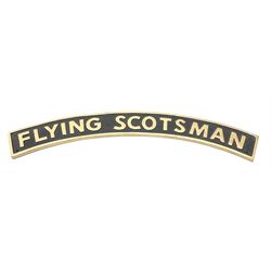 Cast metal sign 'Flying Scotsman', black painted with gold highlights, W90cm