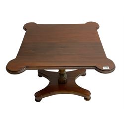 19th century rosewood centre table, the moulded top with cusped corners, turned pedestal support on shaped platform and turned feet