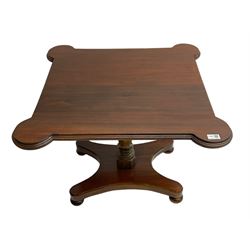 19th century rosewood centre table, the moulded top with cusped corners, turned pedestal support on shaped platform and turned feet