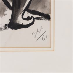 Jean-Georges Simon (Austria-Hungary 1894-1968): Nude Woman Playing Flute and Nude Study, two pen and ink drawings, one signed with initials and dated '61, 30cm x 22cm and 19cm x 13cm (2)