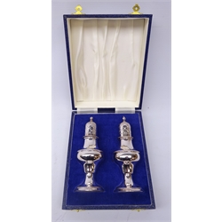  Shop stock: pair silver-plated salt & pepper casters, by Laurence R. Watson & Co. cased  