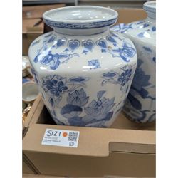 Three Chinese blue and white vases, R. Cocks metronome, glass claret jug and a collection of other ceramics and glass ware