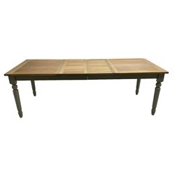Neptune Furniture - 'Suffolk' oak dining table, pull-out extending top with two additional leaves, on turned supports, in grey paint and wax finish 