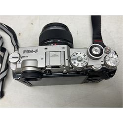 Olympus PEN-F camera body, with 'Olympus M- Zuiko Digital 25mm 1: 1.8' lens,  'Olympus M- Zuiko Digital 75-300mm 1: 4.8 - 6.7' lens and  'Olympus M- Zuiko Digital 17mm 1: 1.8' lens, with original box, together with Lowepro camera bag