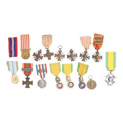 Collection of French medals, including Victory medal, Croix De Guerre, Croix Du Combattant...