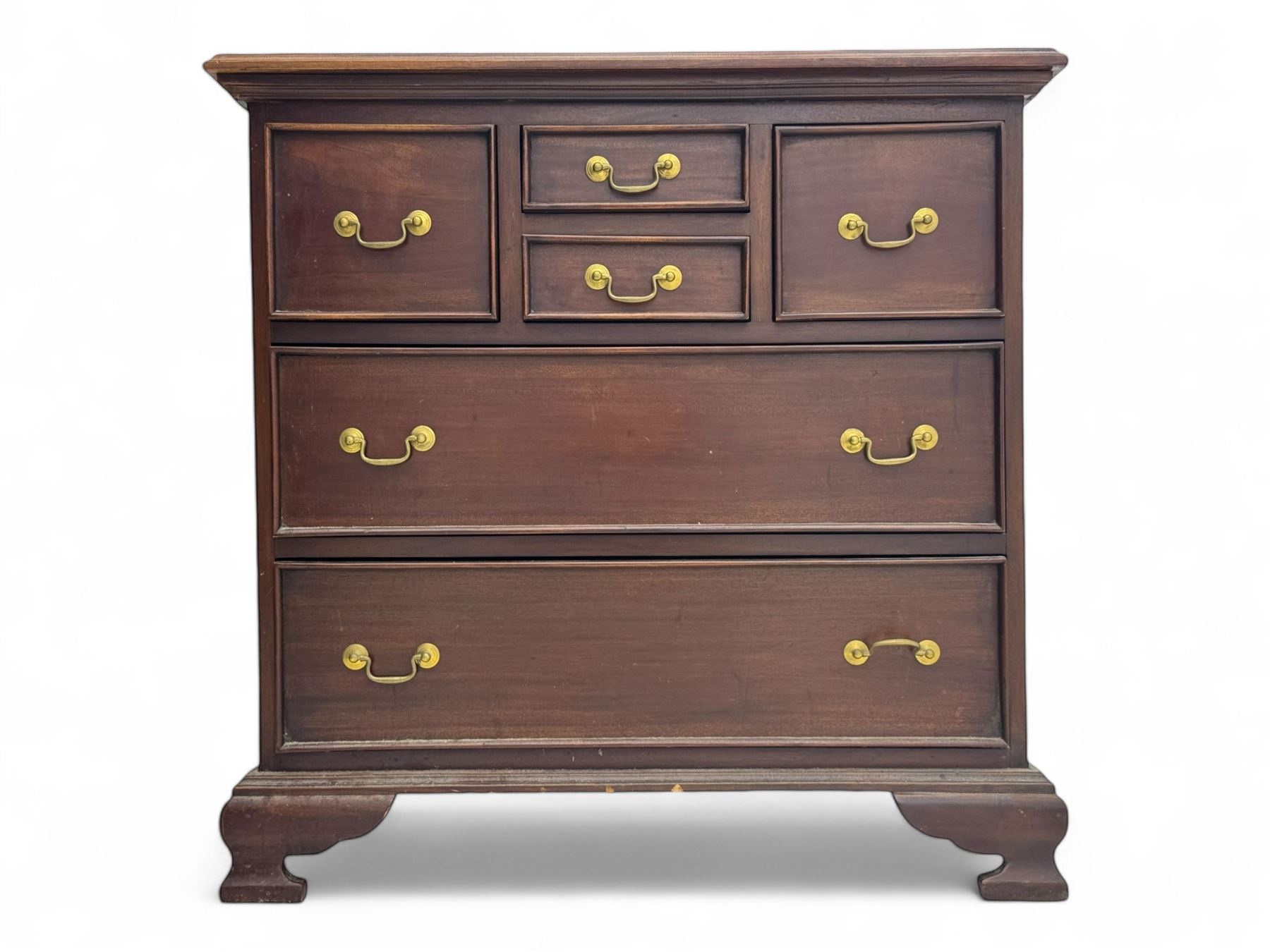 Georgian design mahogany chest, fitted with six drawers, on ogee bracket feet