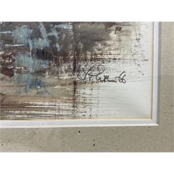 Timothy Gibbs (British 1923-2012): 'Hillside' - Abstract Landscape, mixed media on paper signed and dated '66, titled on exhibition label verso 43cm x 73cm 
Provenance: exh. Leicester Galleries, Cork Street, London September 1969, No.14, label verso