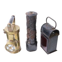 Inspection lamps and similar, including hanging brass engine inspection light, railway signal lollipop lamp, railway lantern, Sentinel paraffin heater, Ceag inspection lamp and a Crescent lamp