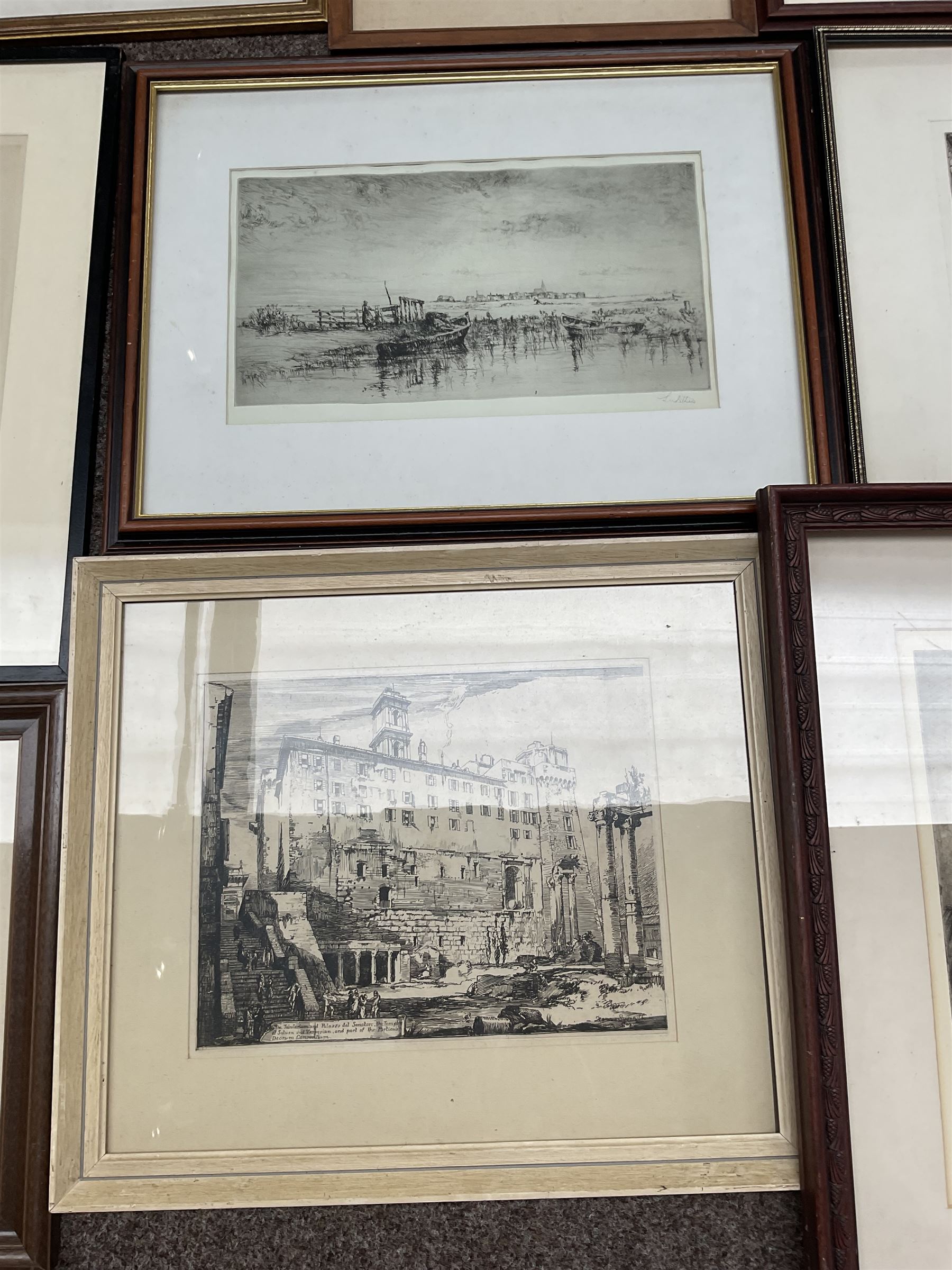 Collection of etchings, artists including Frank Short, Leonard Russell Squirrell, Malcolm Osbourne, Alfred Bentley, Samuel Chamberlain, Sidney Tushingham, Hedley Fitton, etc (16)