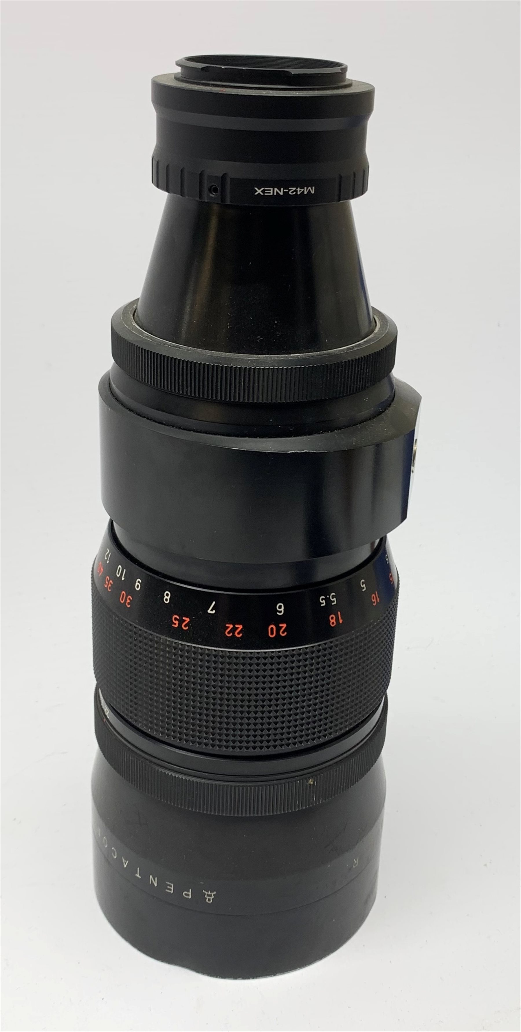Pentacon Six 300mm f4.0 telephoto lens No.8602124 fitted with adapter to M42 with interchangeable adapter form M42 to Sony Alpha Nex