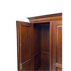 Barker & Stonehouse - 'Grosvenor' mahogany double wardrobe, projecting cornice over two panelled doors and panelled sides, on bracket feet