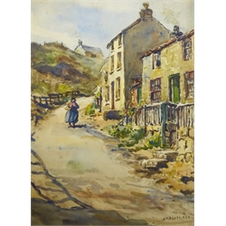 James William Booth (Staithes Group 1867-1953): Cowbar Bank Staithes, watercolour signed 38cm x 28cm (unframed)
Provenance: from the personal collection of the Manchester artist Harry Rutherford (1903-1985)

