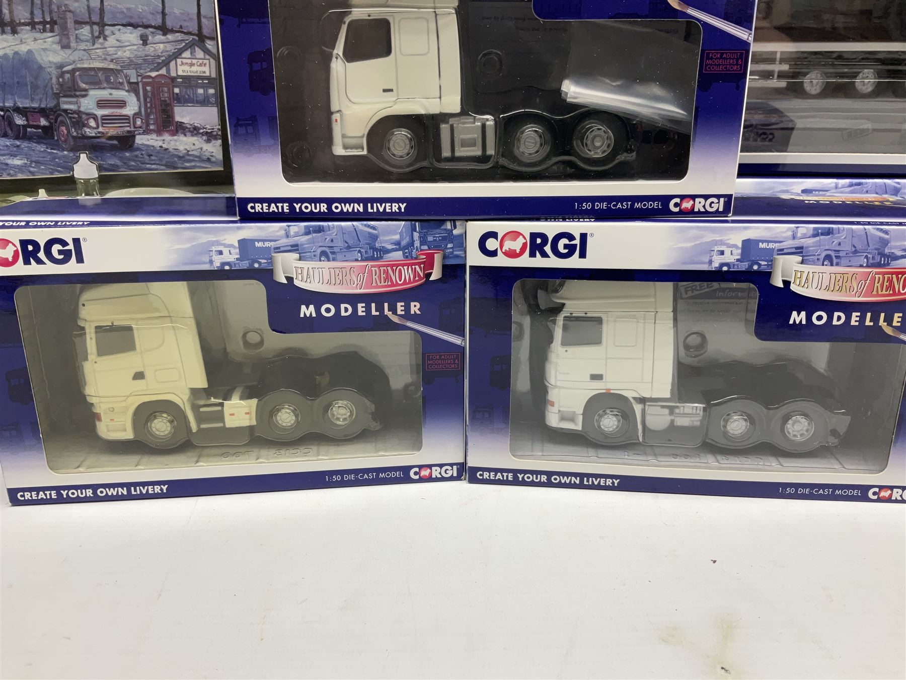 Corgi - limited edition Cafe Connection Albion Reiver Sheeted Platform lorry W.H. Malcolm Ltd Jungle Cafe No.CC11603; and seven Hauliers of Renown Modeller Series vehicles CC19910, 19911, 19912, 19913, 14100, 14000 & 13700 all boxed; together with two Modeller Accessory packs (10)