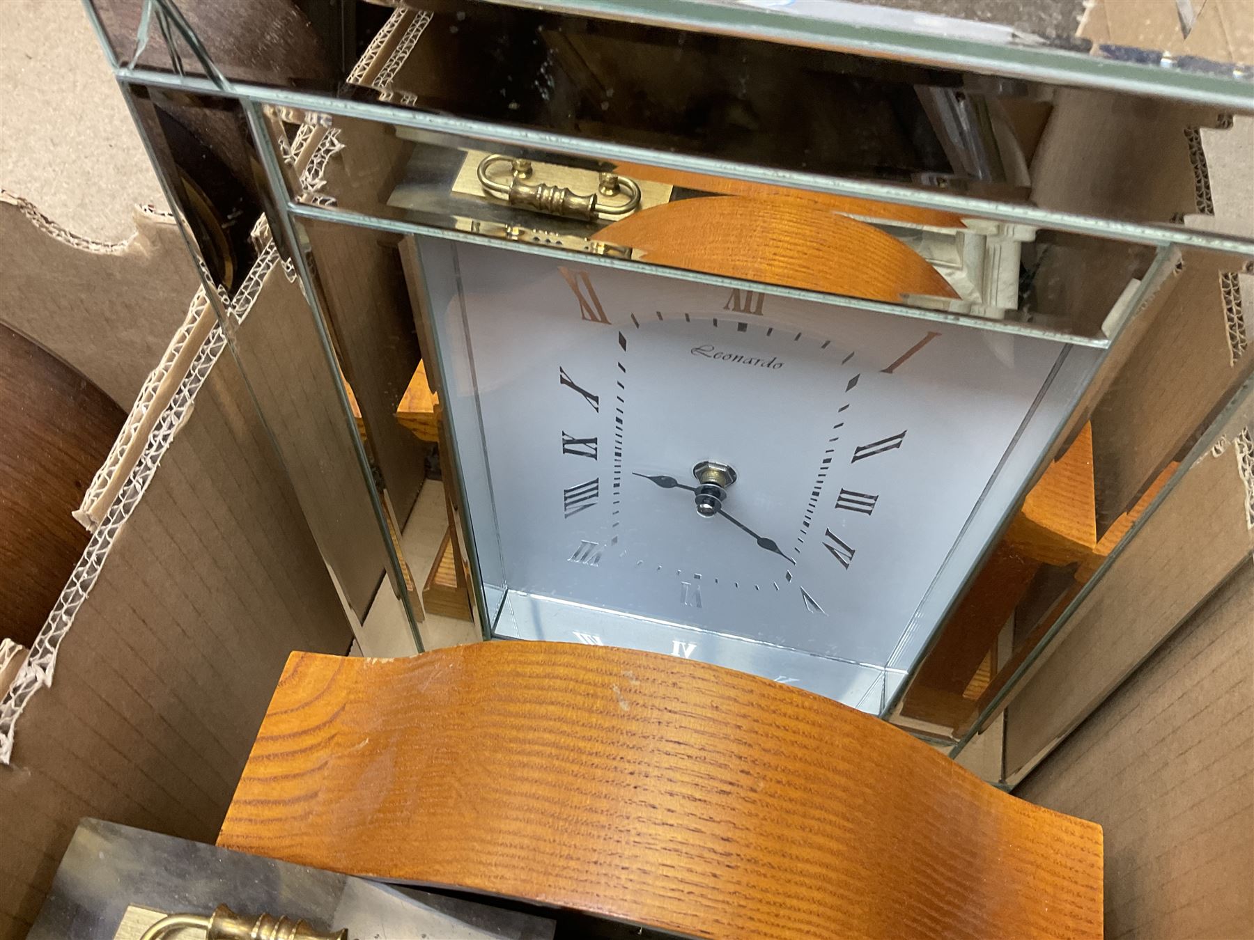 Collection of mantel clocks, including Aynsley Portlandware clock, four