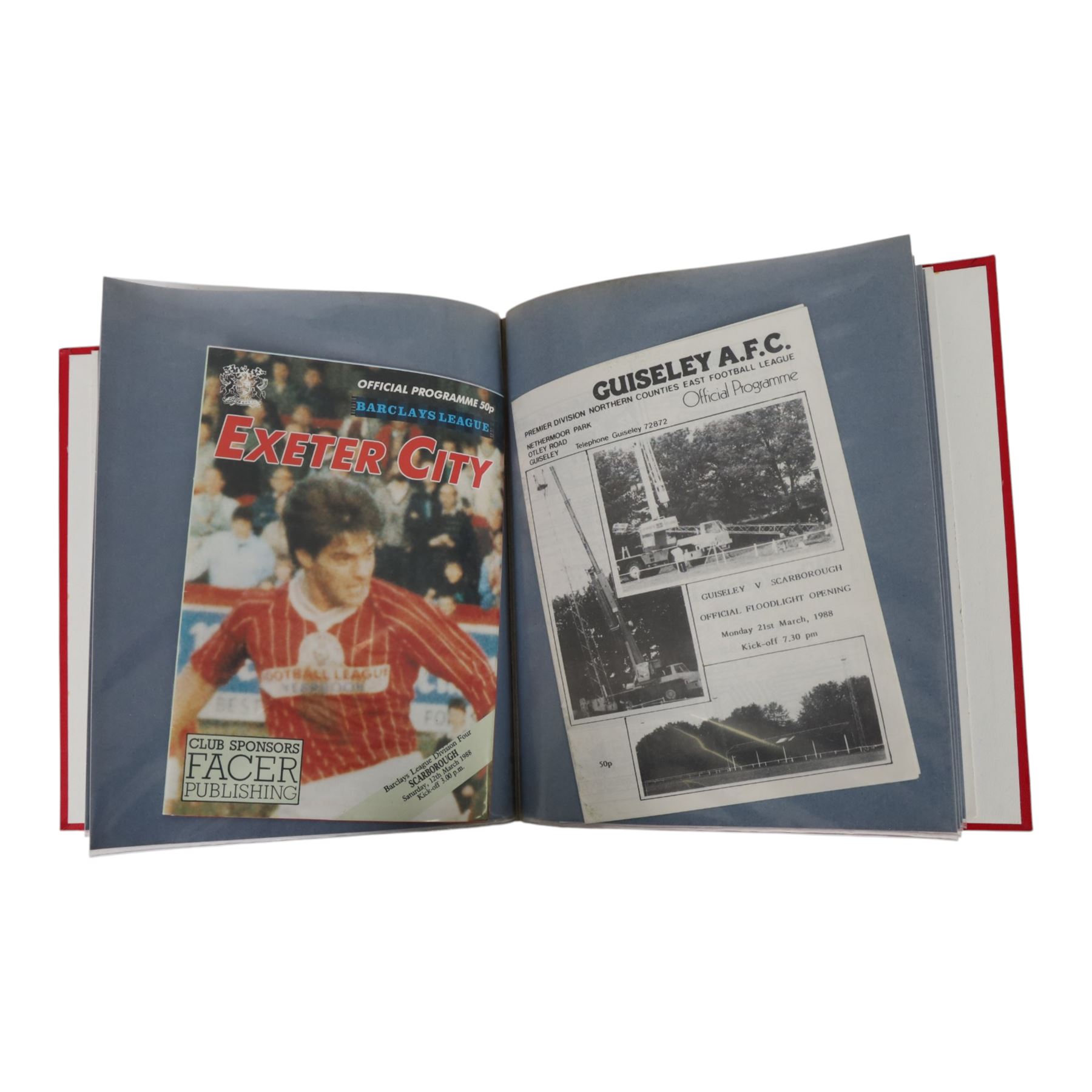 Comprehensive collection of approximately one-hundred and ninety Scarborough FC football programmes for the 1979/80, 1980/81 and 1981/82, 1982/83 seasons, all filed within eight dedicated Scarborough FC red Home and Away binders