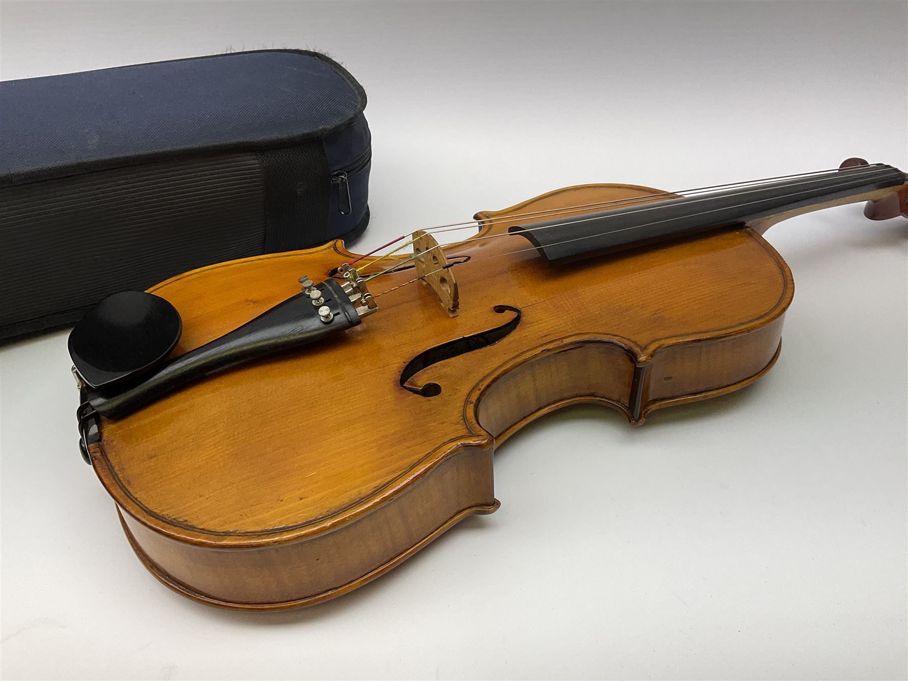 1920s continental large viola with 42cm two-piece maple back and ribs and wide grain sprucewood top with guarnerie sound holes, bears label 'Werner Alajos Budapest', overall length 69cm; in modern carrying case