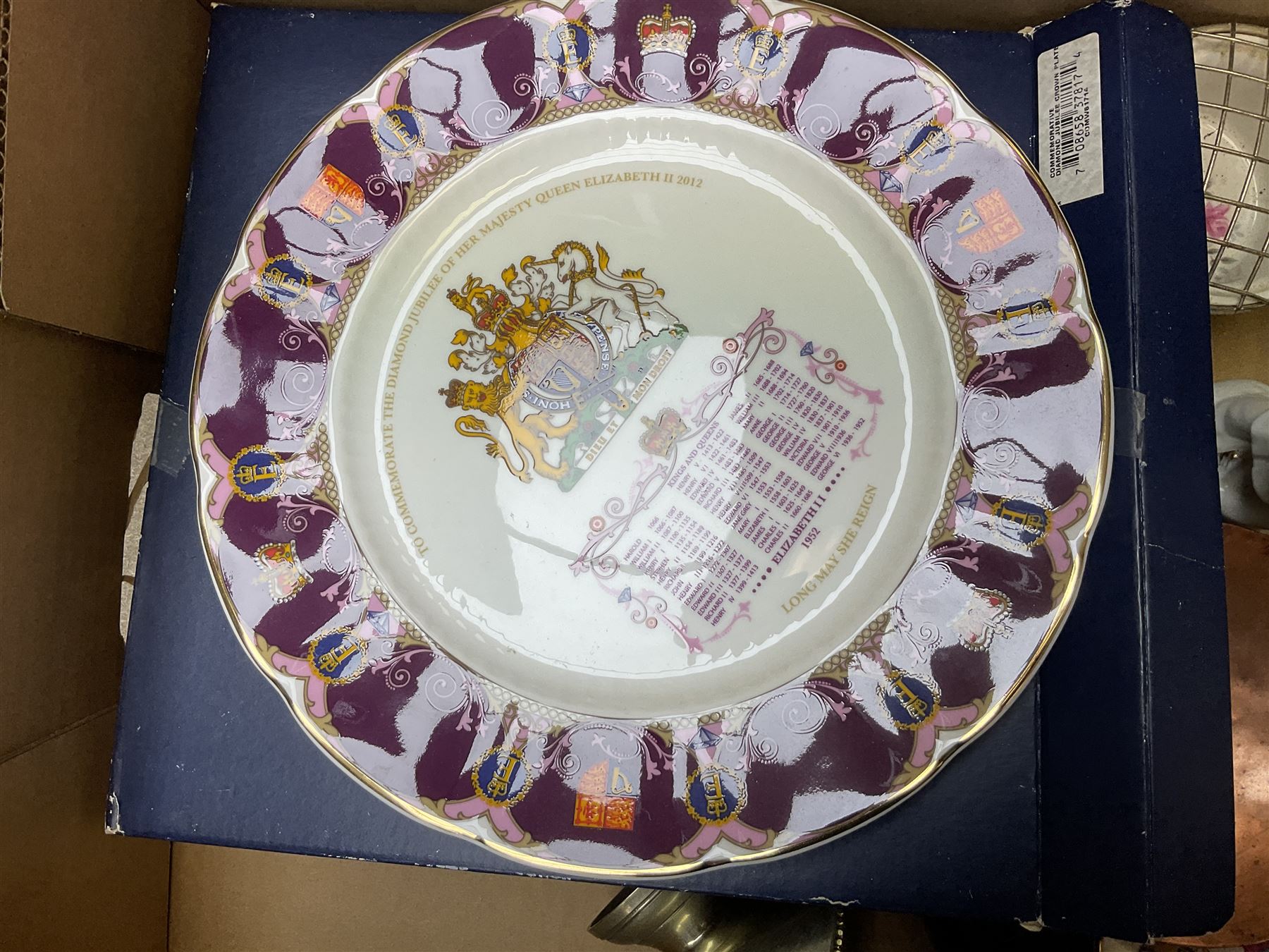 Wedgwood green jasperware trinket box, together with boxed Aynsley 'the Ashes England's  Glorious Victory 2005' plate, commemorative wares, ginger jars and other ceramics, in two boxes 