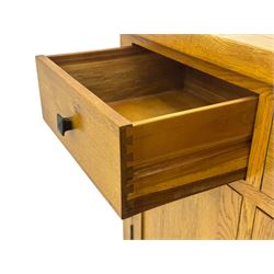 Oak Furnitureland, golden oak sideboard. Three single draws, three cupboard doors with single shelf