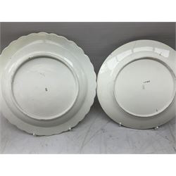 Mid 18th century Chelsea plate with gold anchor mark beneath, decorated with green floral sprays upon plain ground, the moulded cavetto shaped border with gilt rim, (A/F), D22cm, together with early 20th century Adams Tunstall Tokio pearlware slop bowl, Spode plate decorated in the Imari type pallette, with impressed and printed marks beneath, 19th century Indian Tree pattern breakfast cup and saucer, small polychrome enamelled vase and cover in the style of Samson of Paris, with marks beneath, and a pastille burner