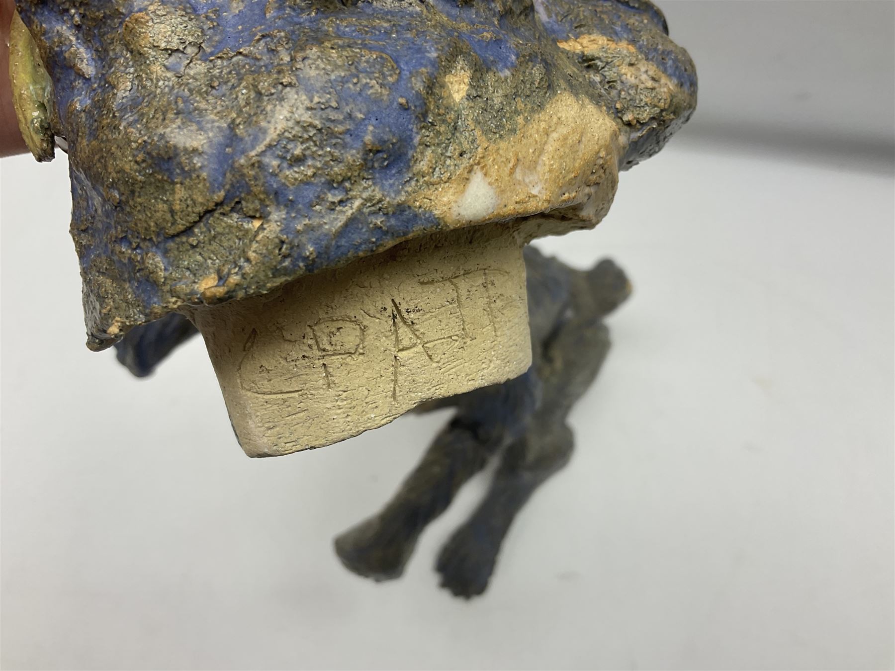 Studio pottery novelty jar and cover modelled as a hare raised upon its back legs, by Chris Attlesey, H38cm 