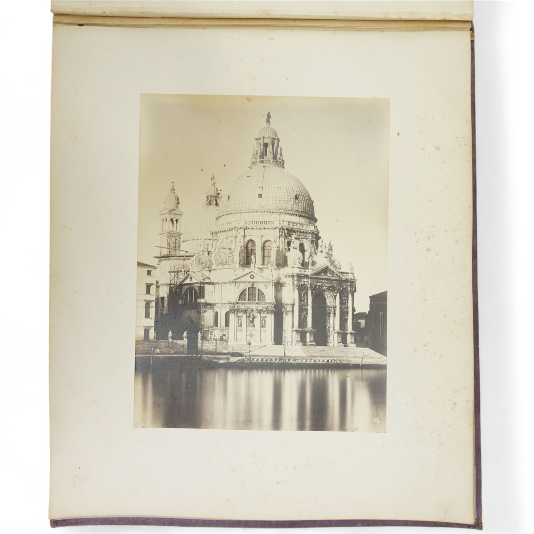 Late 19th century volume of Venetian photographs 'Ricordo di Venezia' with seventeen plates by Maya of Venice in original purple and gilt boards