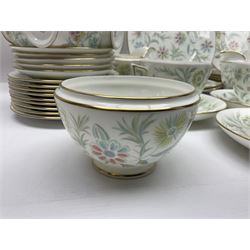 Minton Vanessa pattern part tea service, to include fifteen cups and saucers, open sucrier, milk jug, eighteen dessert plates, twelve side plates etc (70)