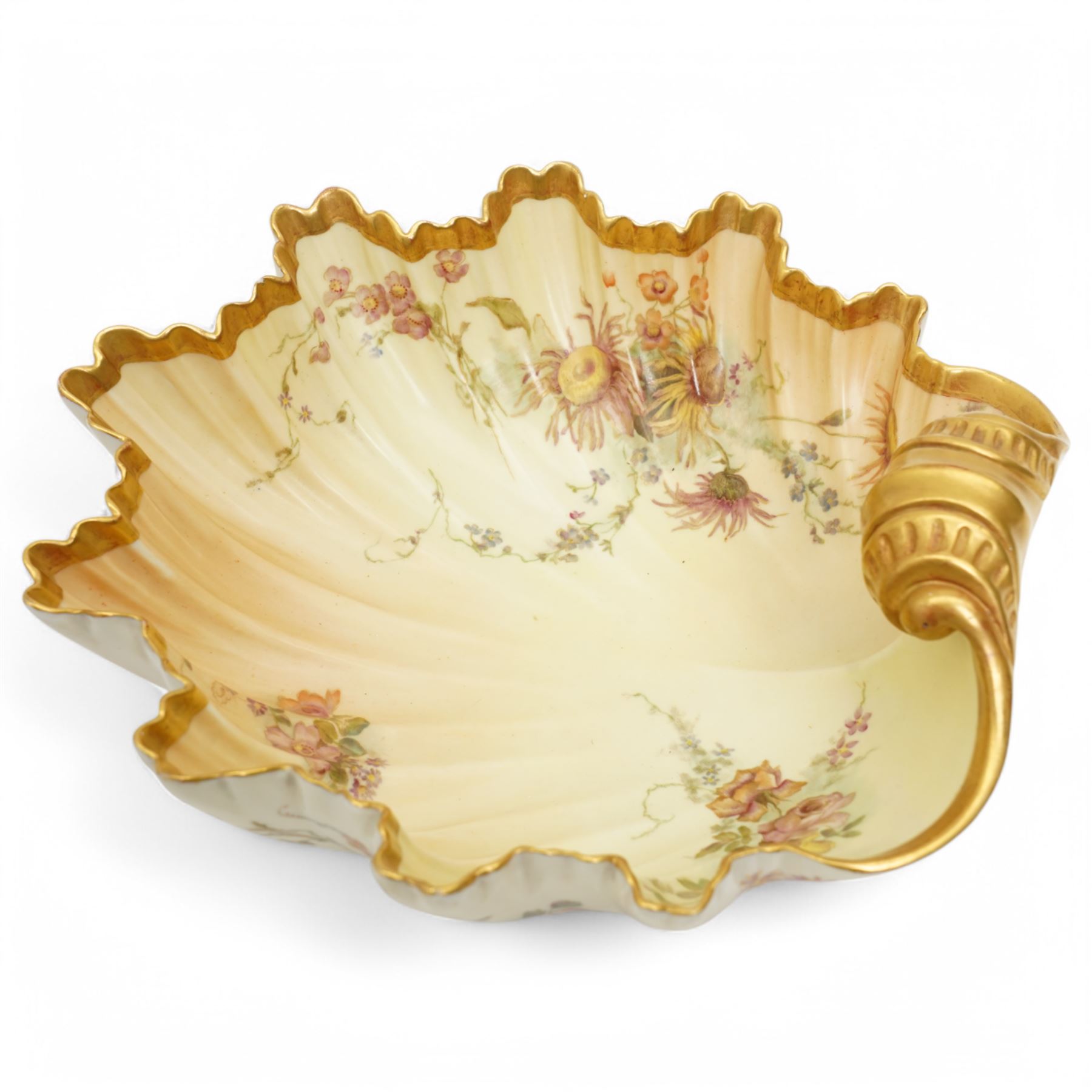 Bohemian glass bowl with blue decoration, together with a Royal Worcester blush ivory shell form bowl, marked to base, glass bowl D31cm (2)