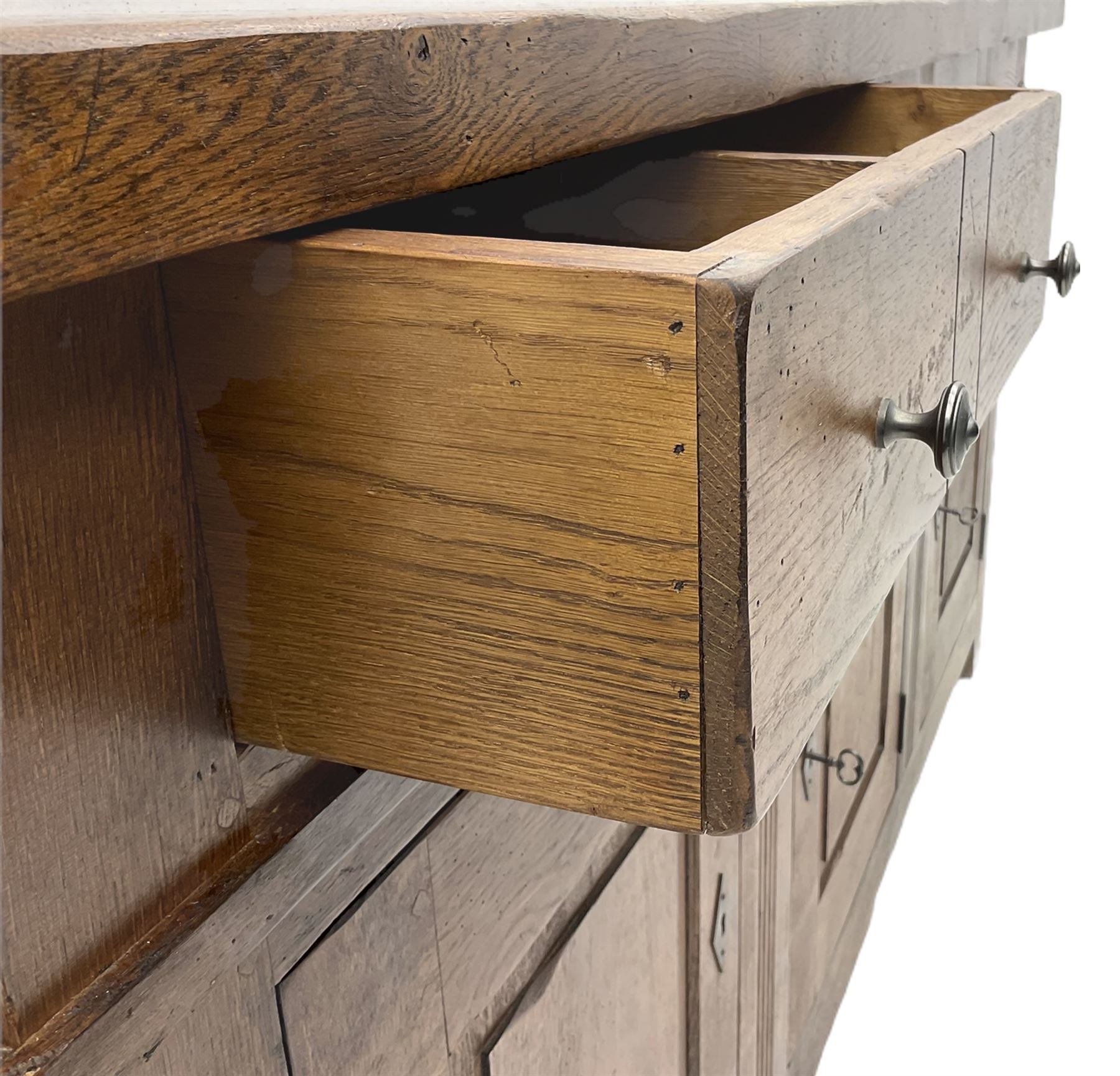 Antix French oak sideboard, fitted with three drawers and cupboards