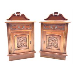Pair Victorian style mahogany bedside cabinets, fitted with drawer and cupboard
