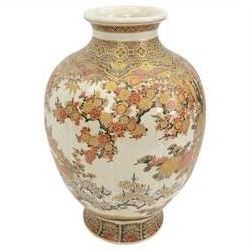 Large satsuma vase of baluster form, decorated with flowering sprigs and gilt borders, H48cm 