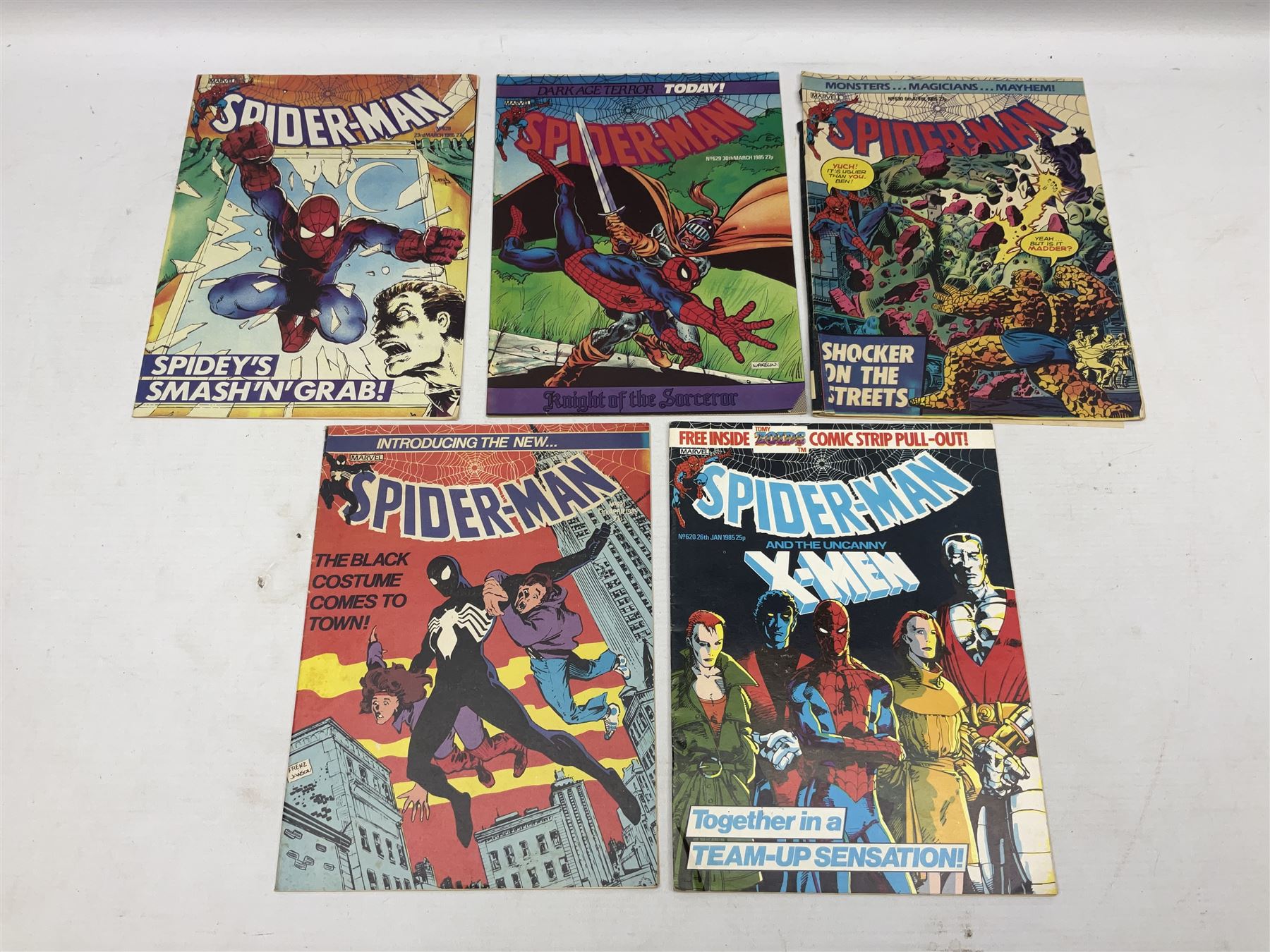 Spider-Man comics (1982-1985) nos 500-527, 529-535, 537-552, 579-602, 604-614, 620-626, and 628-631 (97)