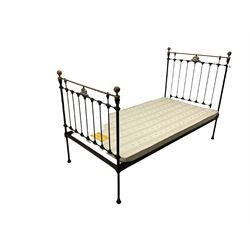 Victorian brass and black painted wrought iron 3' 6” single bedstead with box base