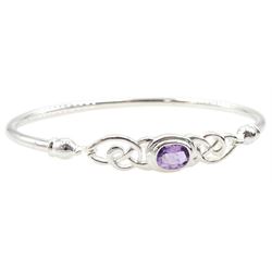 Silver amethyst Celtic design bangle, hallmarked