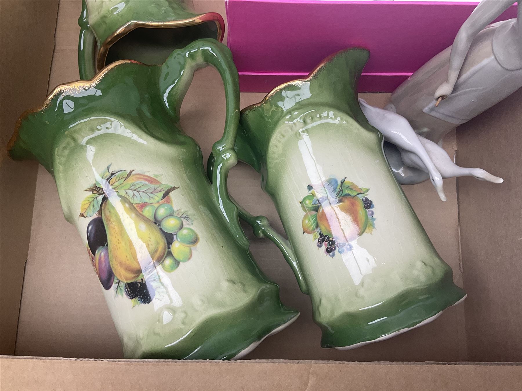 Beswick figure Matthew the trumpet playing pig, together with Royal Doulton figure Diana HN2468, a pair of Limoges busts and other collectables  