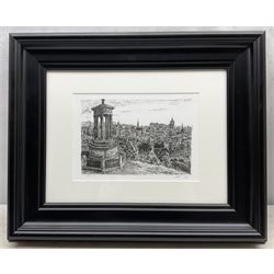 Stephen Wiltshire (British 1974-): 'St Pauls Cathedral' and 'View of Edinburgh from Calton Hill', two framed prints max 37cm x 27cm (2)