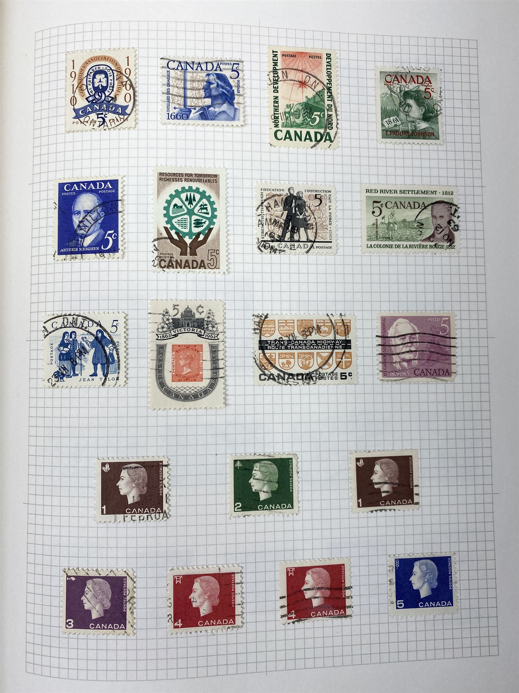 Canada Queen Victoria and later stamps, including 1852-57 six pence, ten pence etc, duplicates throughout showing variation, various King Edward VII issues, stamps on covers, Queen Elizabeth II unused blocks etc, housed in an album