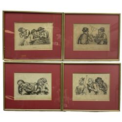 Edward Orme (British 1775-1848) after John Collier a.k.a. Timothy Bobbin (British 1708-1786): 'Love', 'Grief', 'Credulity' and 'Deceit', set four engravings pub. 1810, 17cm x 22cm