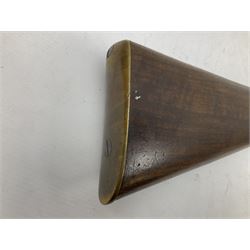 19th century D. & J. Fraser Edinburgh .577 Snider action gun, the 94cm barrel with three-groove rifling, three barrel bands and maker's name to top, full walnut stock with brass fittings, trigger guard inscribed J.D.M.,  L141cm
