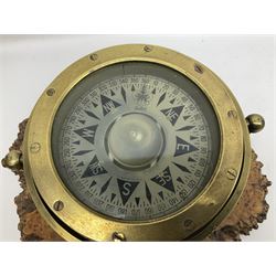 Sestrel brass cased ships gimbal mounted compass, fitted on a burrwood slab, serial no.5532, pat.no.586665 D19cm