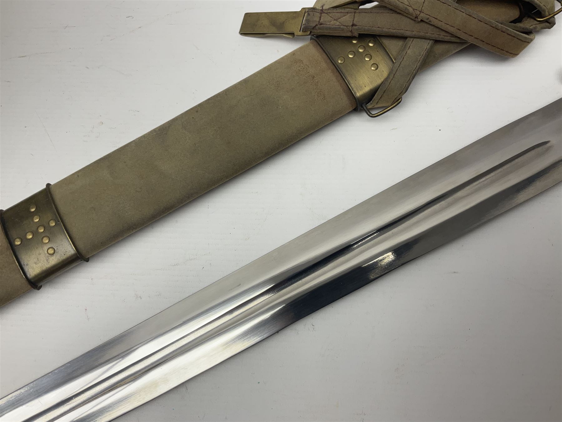 Re-enactors Viking helmet and sword in scabbard, helmet D19cm, sword blade L73cm, whole L88cm 