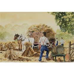 Ken Middleton (British 20th century): Loading the Haycart, watercolour indistinctly signed, artist's stamp verso 35cm x 50cm