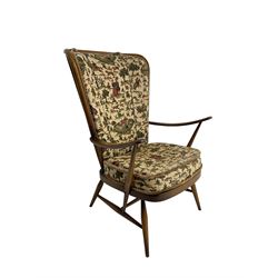 Ercol - mid-20th century 'Tall Back Easy Chair', with upholstered seat and back cushion