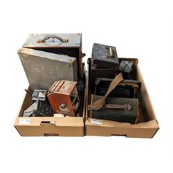 Bell & Howell Gaumont cine projector model 602, together with a Coronet Twelve 20 camera, Junior Special plate camera, folding plate cameras and accessories, in two boxes 