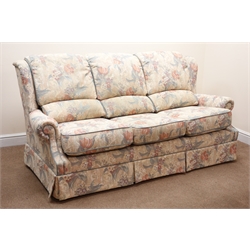  G-Plan three seat sofa, upholstered in a beige fabric with a floral pattern (W194cm) and matching two seat sofa (W140cm) (2)  
