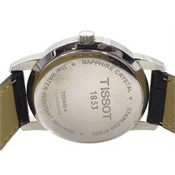 Tissot stainless steel gentleman's quartz wristwatch, Ref. T033410 and a matching Tissot ladies quartz wristwatch, Ref. T033210, both on black leather straps, boxed
