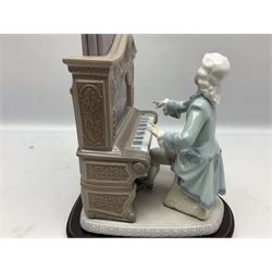 Lladro figure, Juan Sebastian Bach, modelled as a young Juan Sebastian Bach playing the piano, on a mahogany oval base, with framed certificate, limited edition 1274/2500, no 1801, sculpted by  Joan Coderch, with original box, year issued 1994, year retired 1995, H29cm