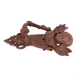 Cast Iron door knockers, surmounted with a chrub, H20cm 