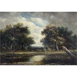 Follower of John Constable RA (British 1776-1837): Wooded Landscape with Cattle, early 19th century oil on panel bears later signature 31cm x 44cm