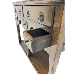Georgian style oak dresser and rack, fitted with five drawers above pot-board base