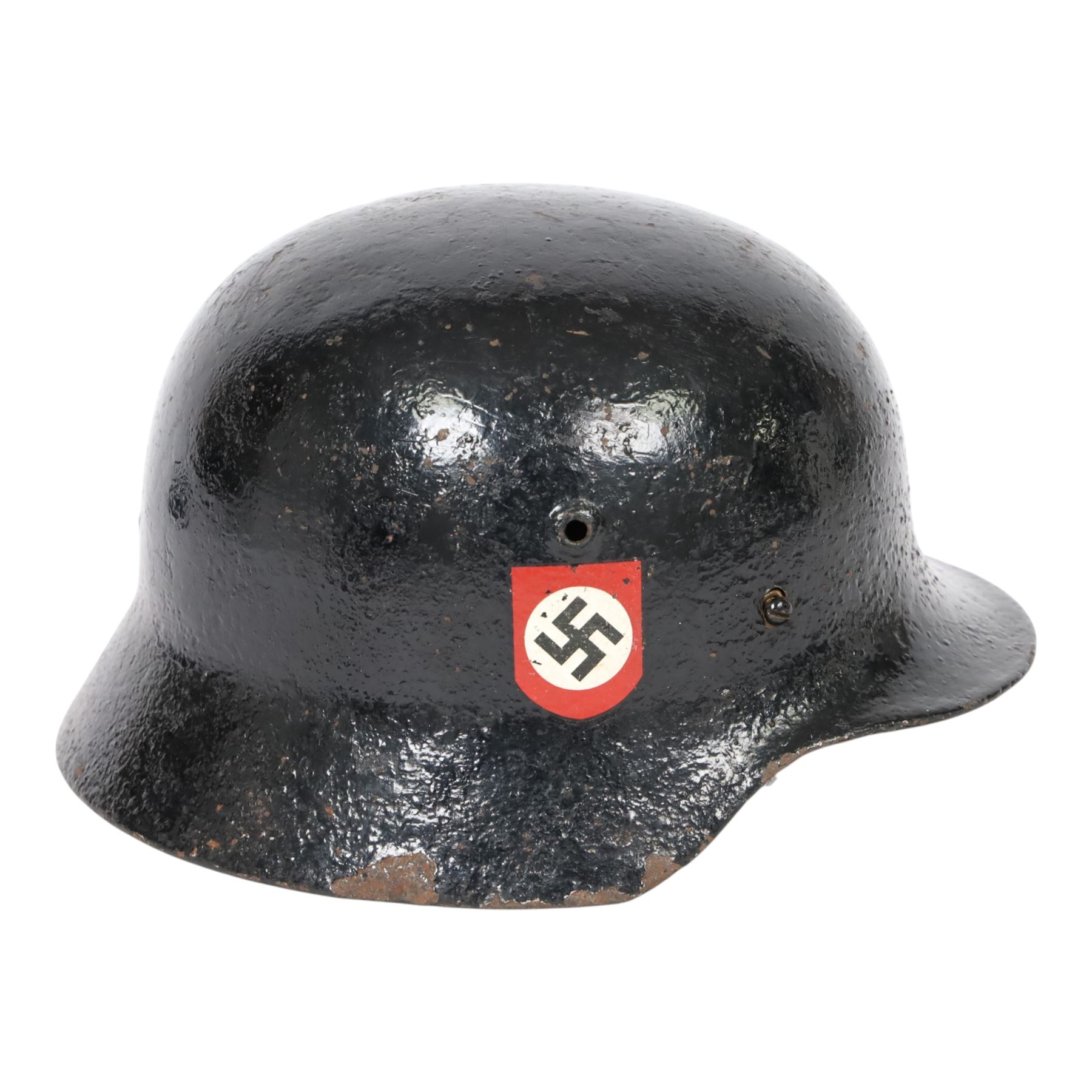 WWII Third Reich German double decals M40 steel combat helmet, with leather liner and chin strap